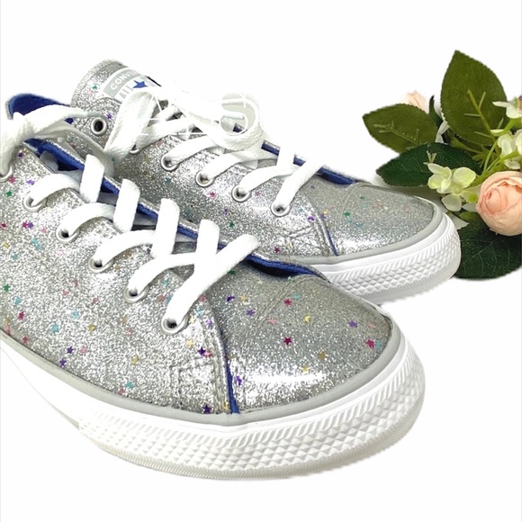 Converse 🔥SALE!🔥 Ctas Low Top Silver ✨ Stars AUTHENTIC Sneaker Women's 665107С - Picture 2 of 7